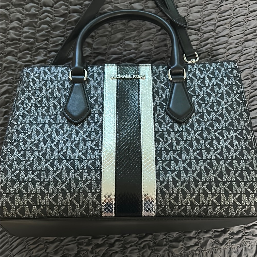 Michael Kors Black and Gray Briefcase with Signature Monogram